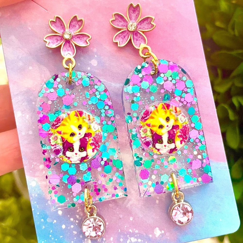 Vintage Cat Acrylic Earrings